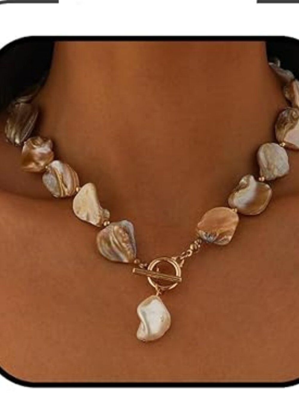 Boho Chunky Shell Necklace Baroque Pearl Pendant Irregular Shell Choker Trendy